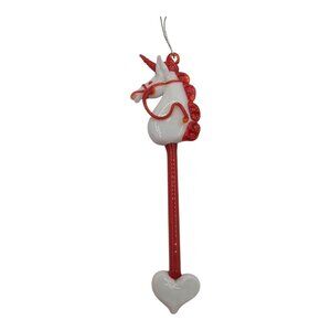 Glass Christmas Hobby Horse Red & White Unicorn Ornament Red Mane Heart 5.75"